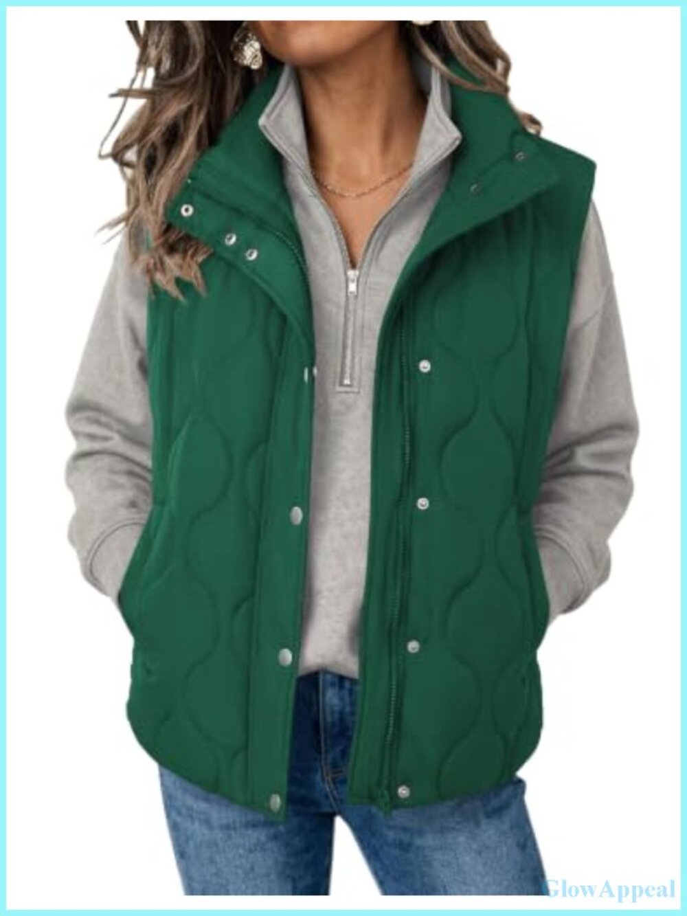 Oversized Quilted Puffer Vest Stand Collar Zip Up Sleeveless Outerwear